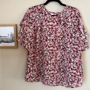 Maurices Red and Black Ruffled Blouse with Peter Pan Collar